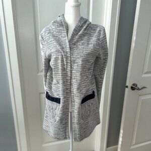 Navy Blue and White Tweed Knit Women's Cardigan Caramela Sz Large